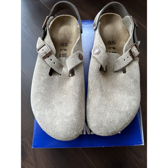 Birkenstock Tokio Suede Taupe Sz 40 EU NWT Narrow Fit - Picture 2 of 6